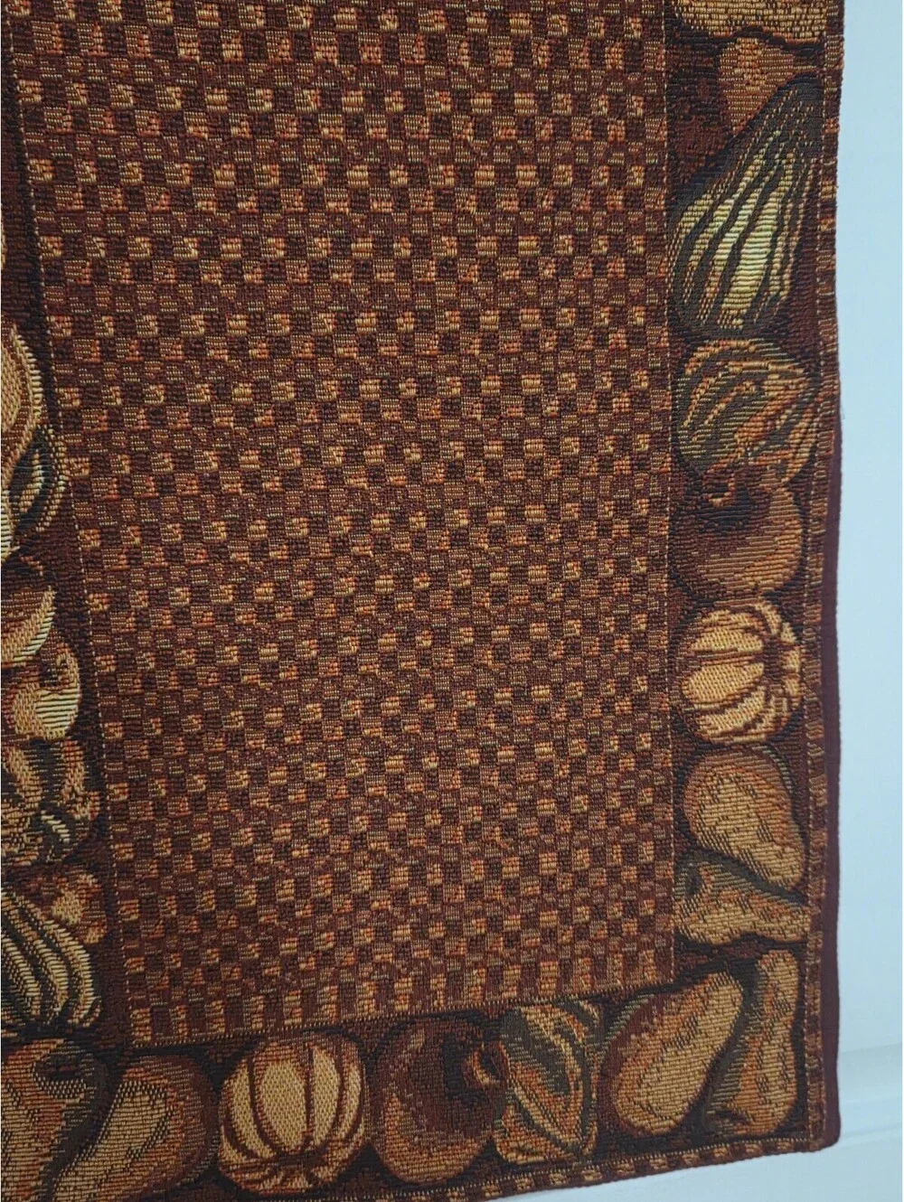 Tapestry Style Woven Red Orange Pumpkin Fall Halloween Vintage Table Runner